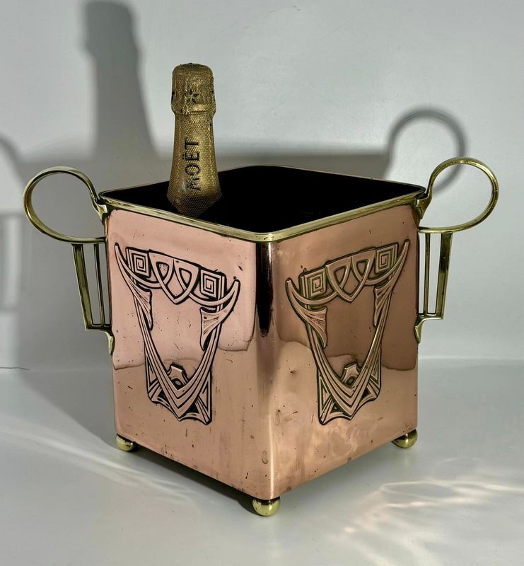 Extremely rare copper & brass wine cooler from Carl Deffner of Esslingen, Germany
