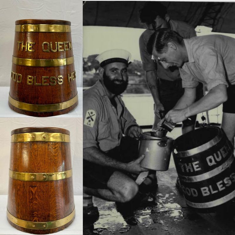 Fabulous Genuine Solid Oak Royal Navy Rum Tub “The Queen- God Bless Her” (c.1953)