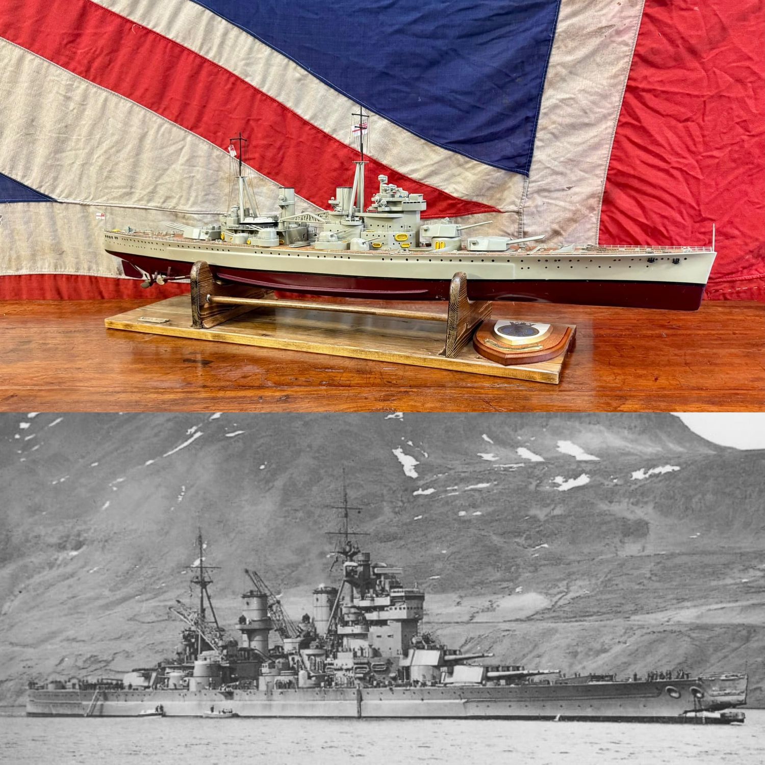 Exceptional Motorised Handcrafted(R/C) Royal Navy HMS King George V Battleship & Purpose Built Stand