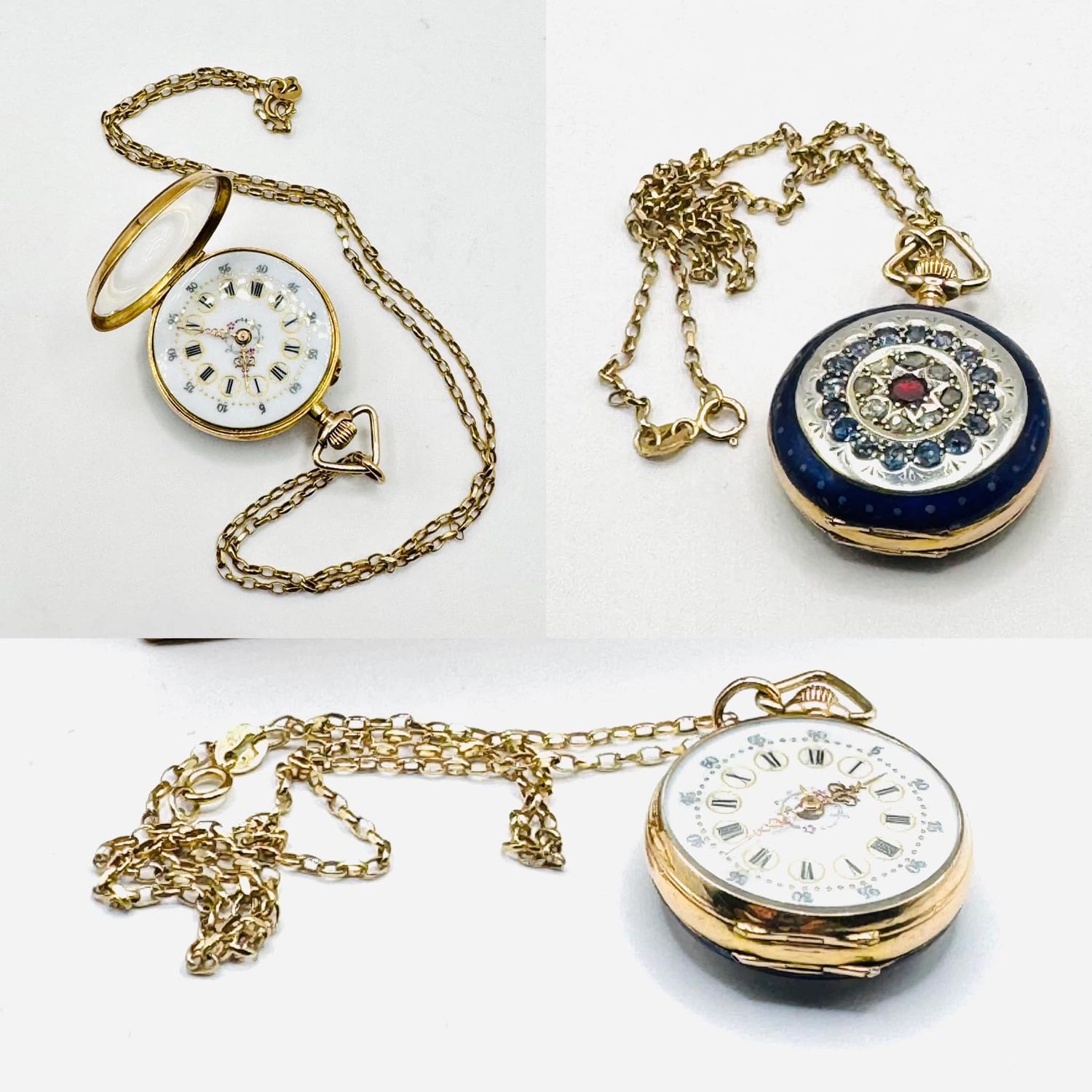 Stunning 18ct Gold Jewelled Guilloche Ladies Victorian Swiss Pocket Watch & Chain