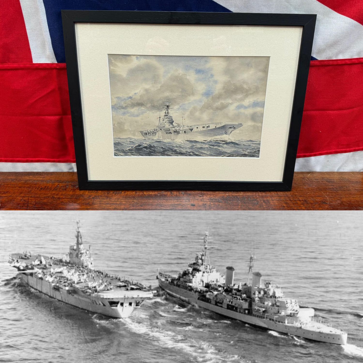 ​Fabulous Signed Royal Navy Watercolour Painting of HMS Ocean d.1956