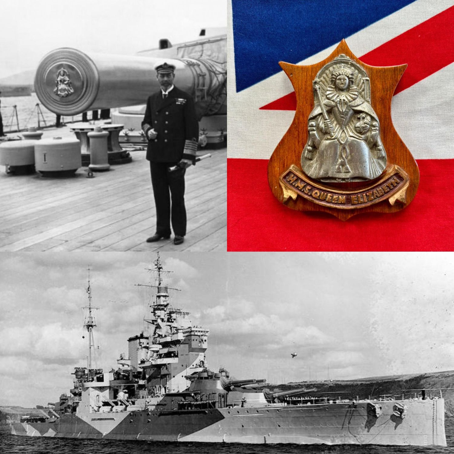 Superb Early Heavy Royal Navy HMS Queen Elizabeth Mounted Gun Tampion or Badge (c.1914)