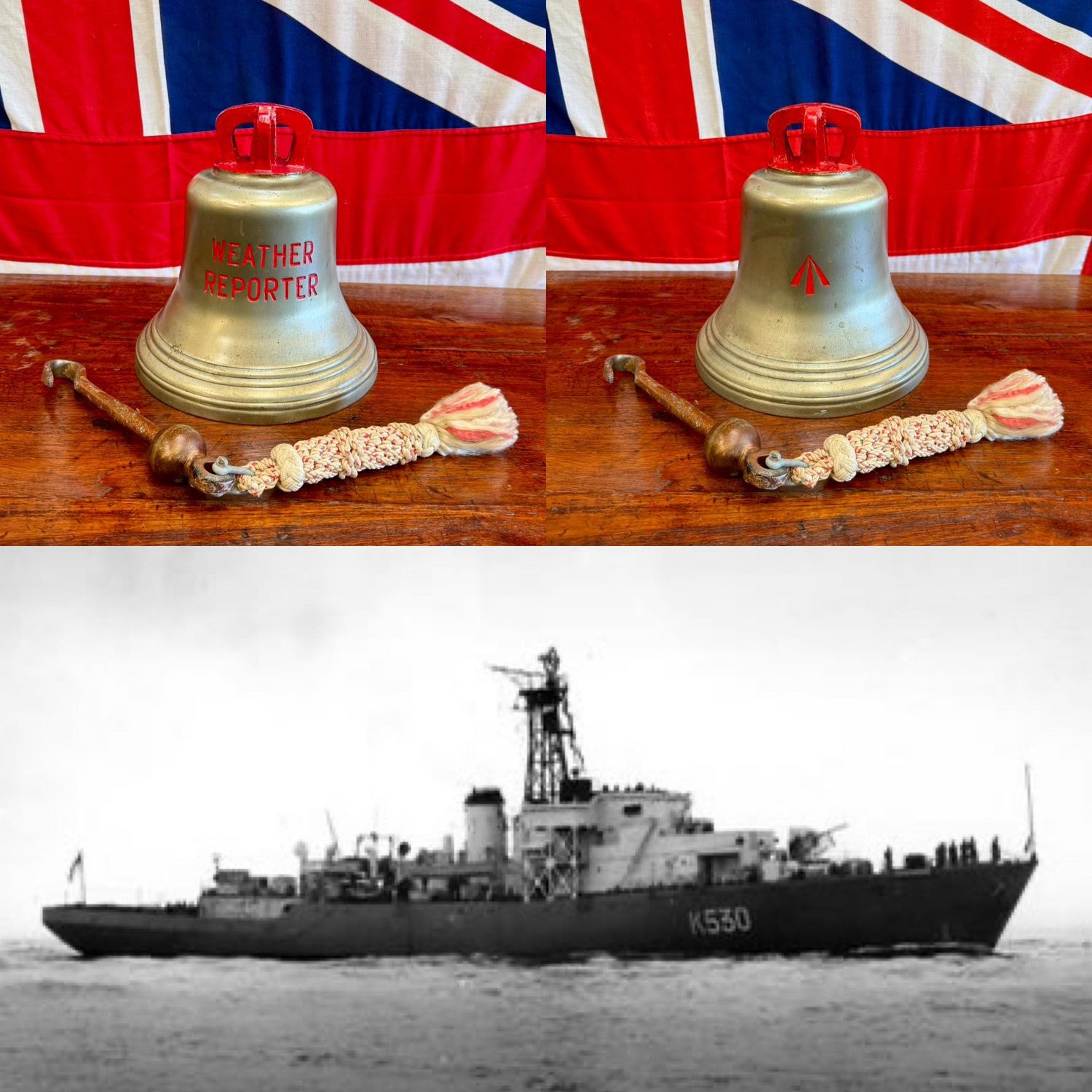 Superb Huge Solid Bronze Ships Bell “Weather Reporter” ex Royal Navy HMS Oakham Castle.
