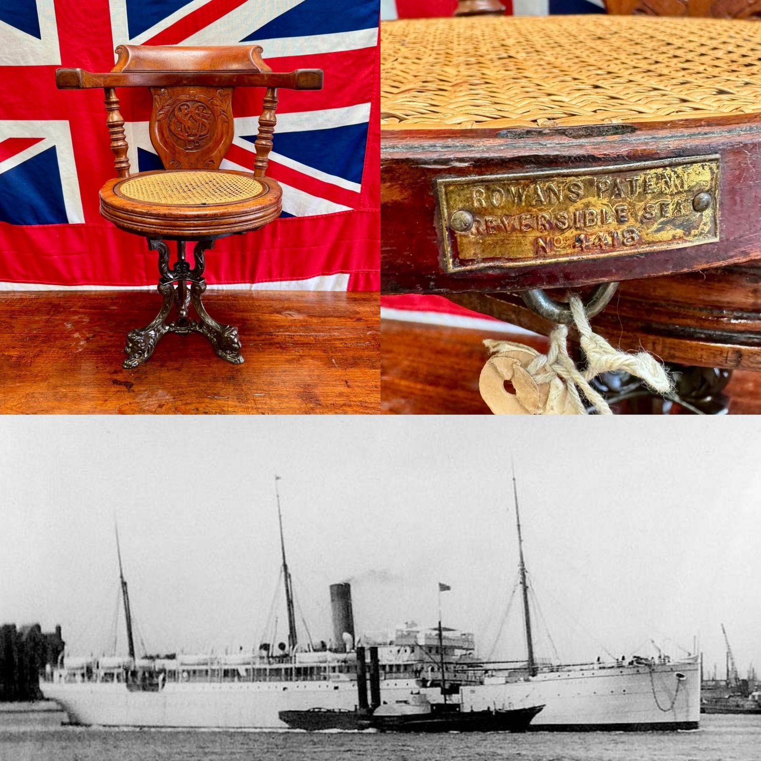Superb Edwardian Union Castle Line Ocean-Liner “Rowan” Reversible Saloon Chair (c.1913)