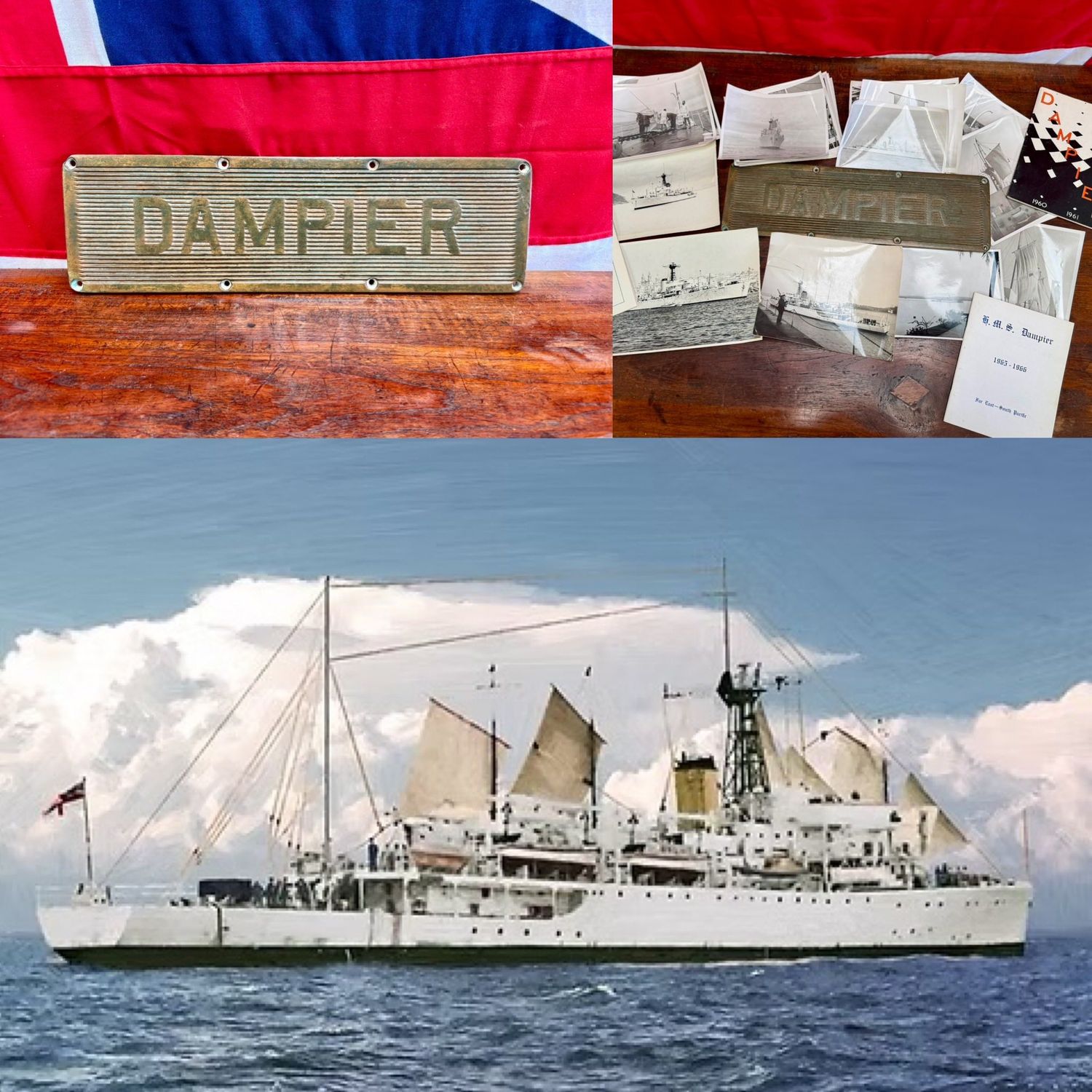 Rare Solid Bronze Royal Navy HMS Dampier Tread or Deck Plate (1948-68)