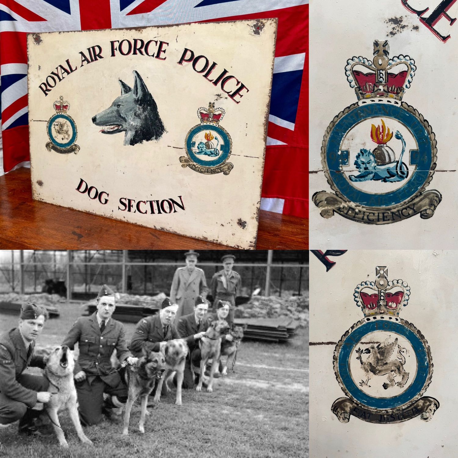 1940-50’s RAF Police, Dog Section Large Hand Painted Metal Wall Sign (RAF Barnham)