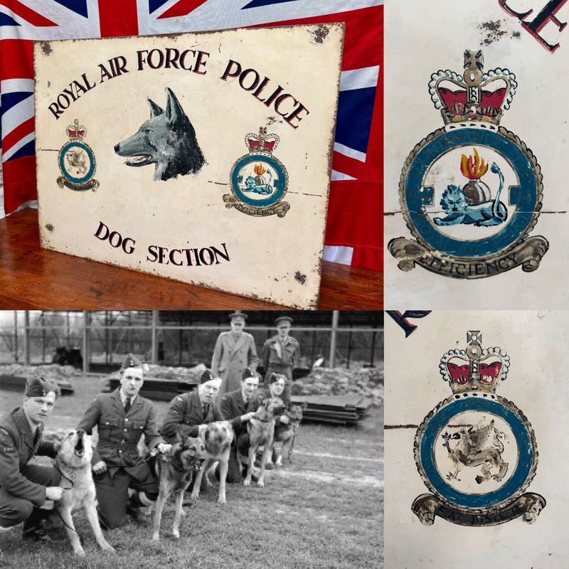 1940-50’s RAF Police, Dog Section Large Hand Painted Metal Wall Sign (RAF Barnham)