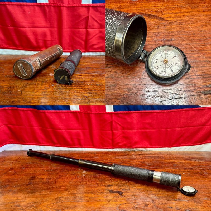 Exceedingly Rare 3 Draw English Terrestrial Telescope & Compass by Lawrence & Mayo (c.1895)