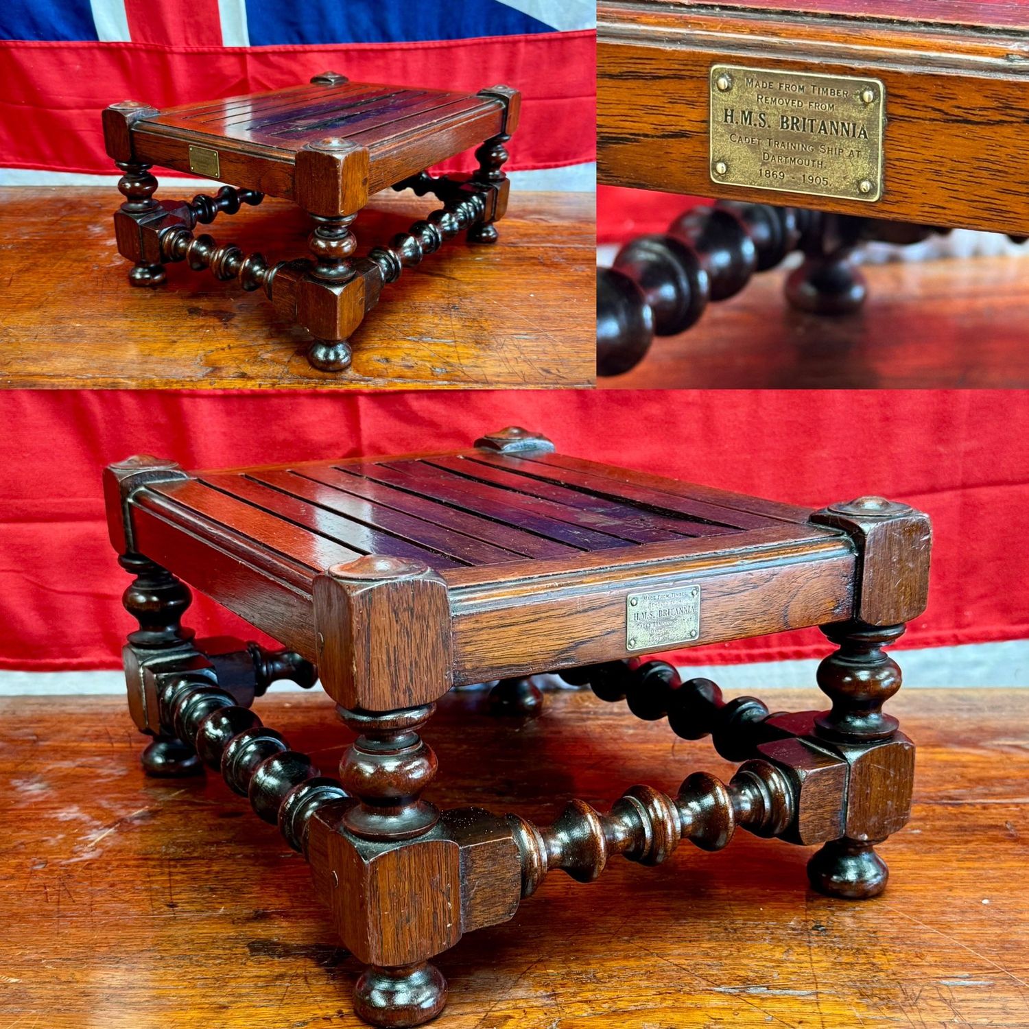 Handcrafted Royal Navy Footstool from Salvaged Timber off HMS Britannia (1859-1905)