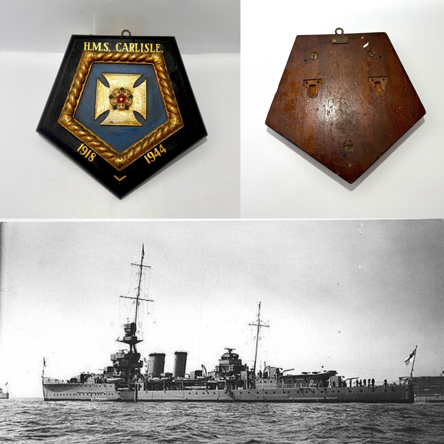 Fabulous Mounted Original Royal Navy HMS Carlisle Bronze Badge (d.1918-44)