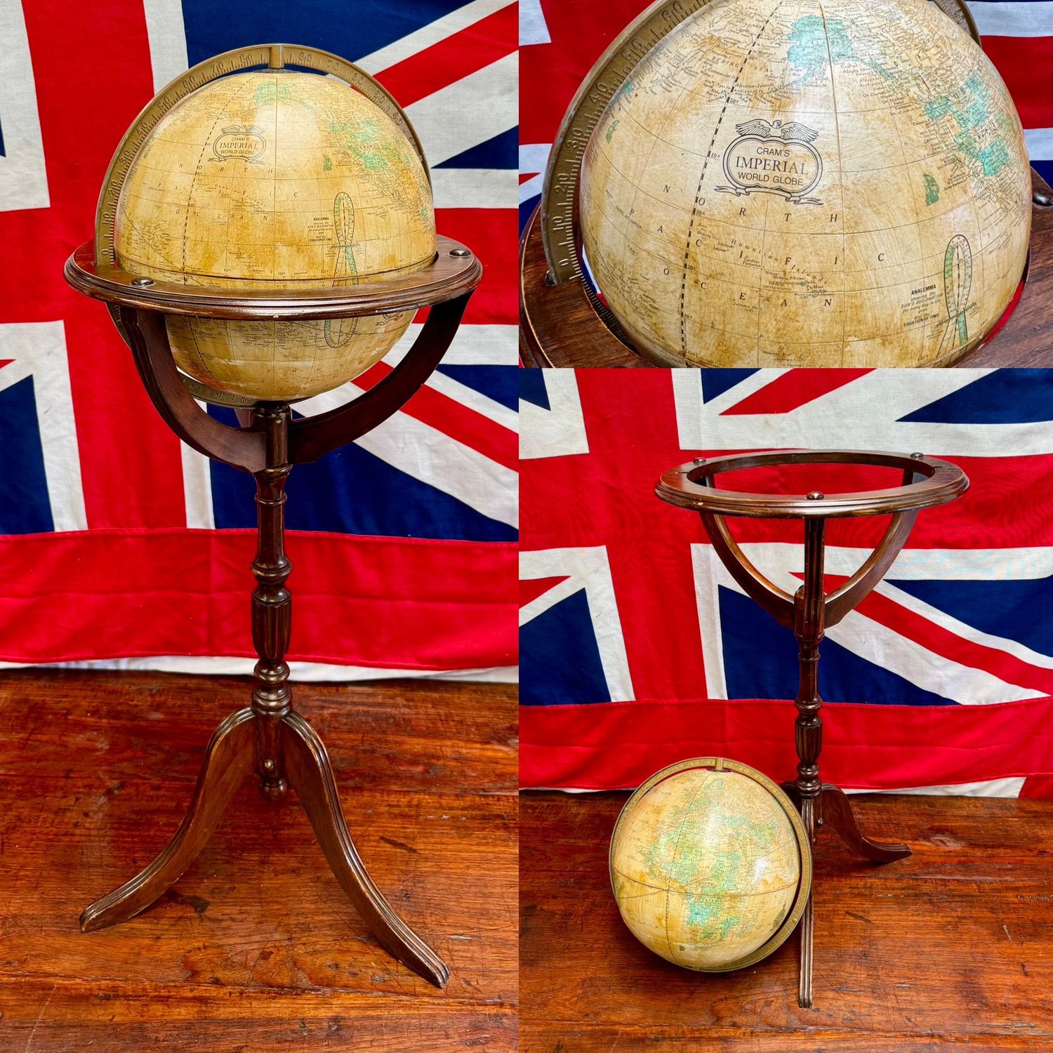 Superb Vintage Rotating Cram’s Imperial World Floor Globe & Stand