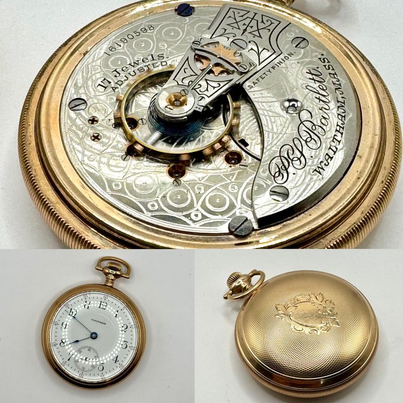 Fabulous P.S Bartlett Grade Gold Waltham Open Face Pocket Watch d.1907