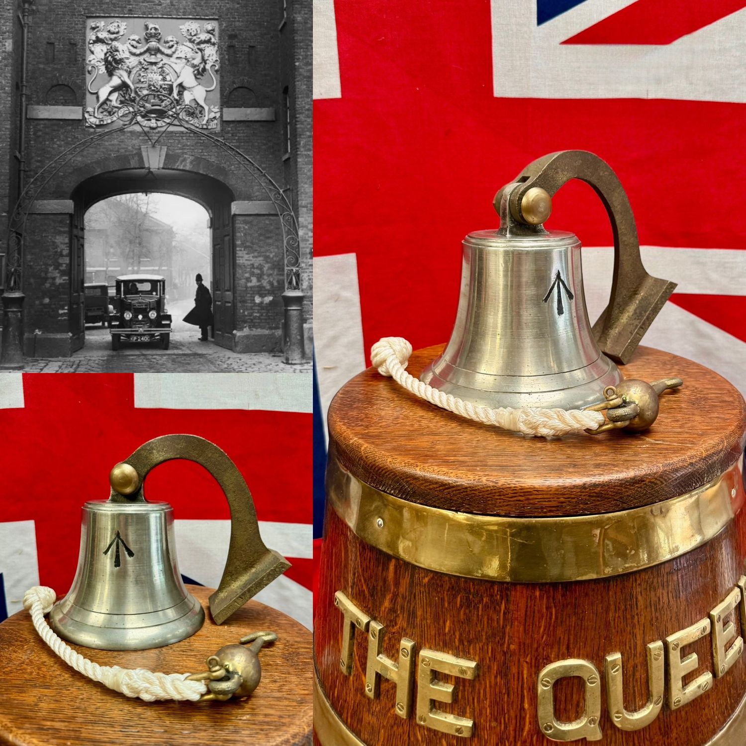 Boxed Vintage Military Issued Bronze Bell with Hanger & Bell Rope c.1940-50’s (Chatham Dockyard)