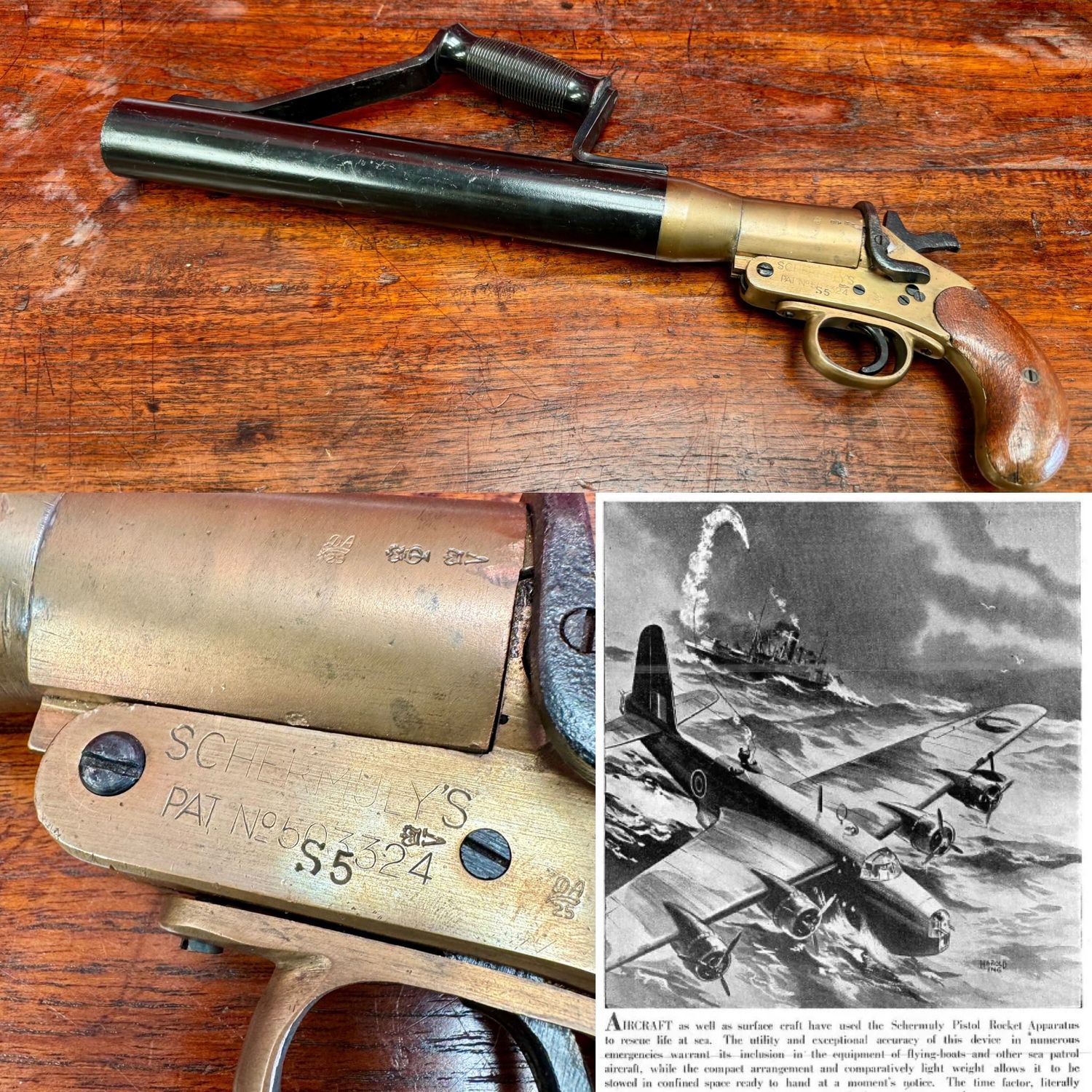 British WW2 Original De-activated Schermuly Pistol Rocket Apparatus (SPRA) Rescue Line Thrower