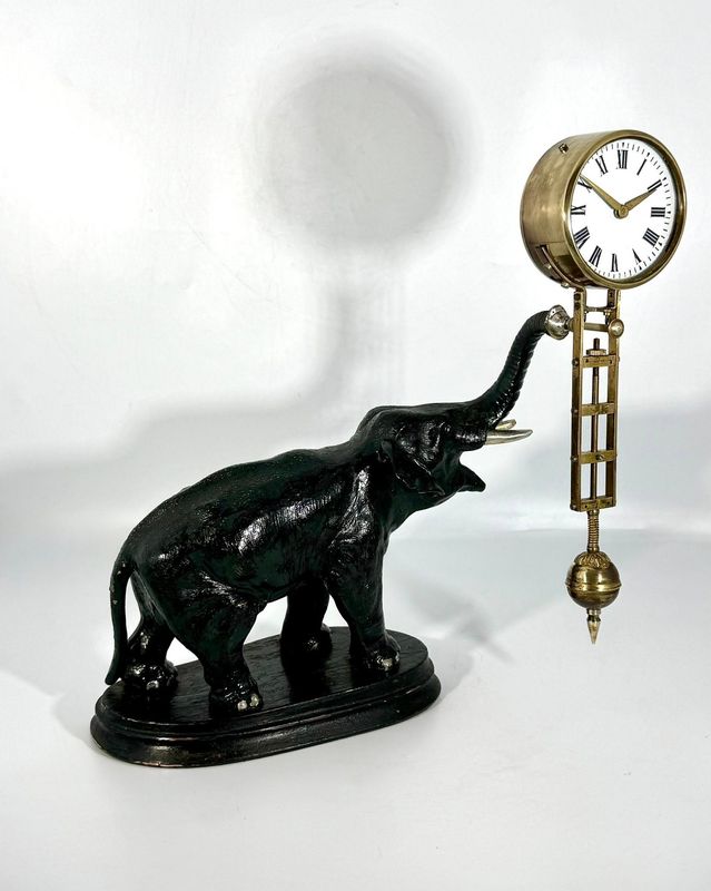 ​Antique Solid Brass/Bronze Metronomic Elephant Mystery Clock (c.1890)
