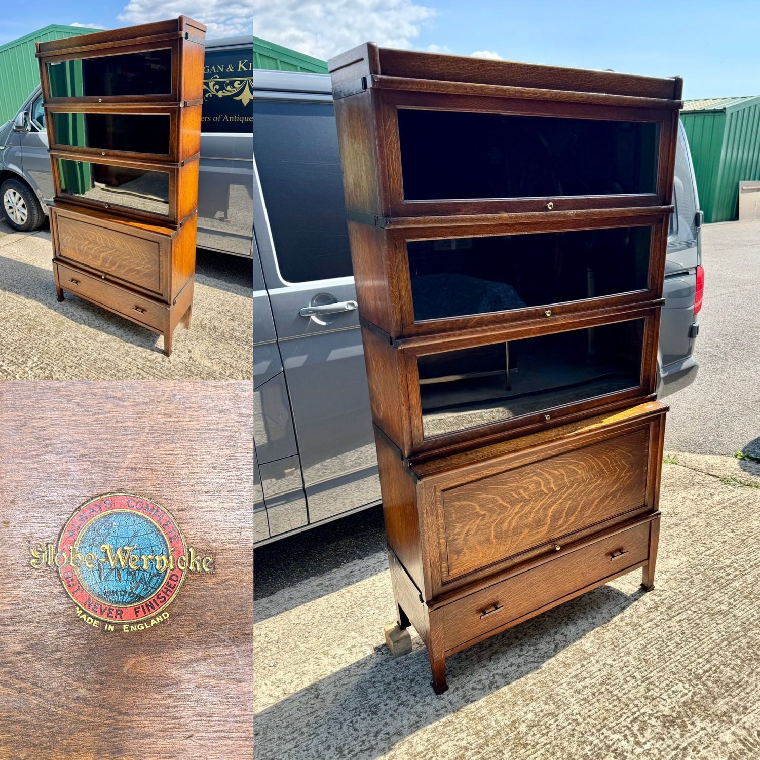 Superb 1920-30’s Globe Wernicke Solid Oak Barristers Bookcase