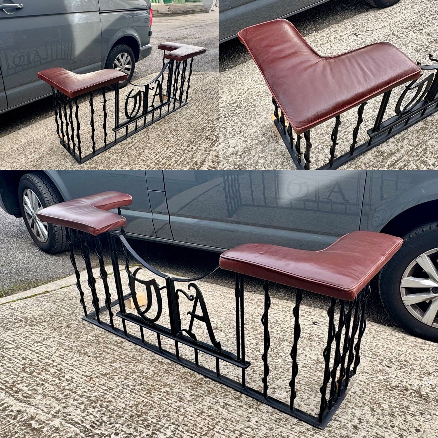​Fabulous Wrought Iron Twin Gated Ruby Red Leather Seated Club Fender (c.1910-30)