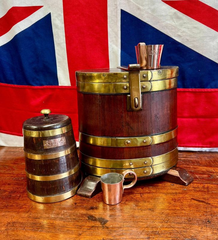 Royal Navy Coppered 19thC Rum or Grog Serving Barrel c.1800-30