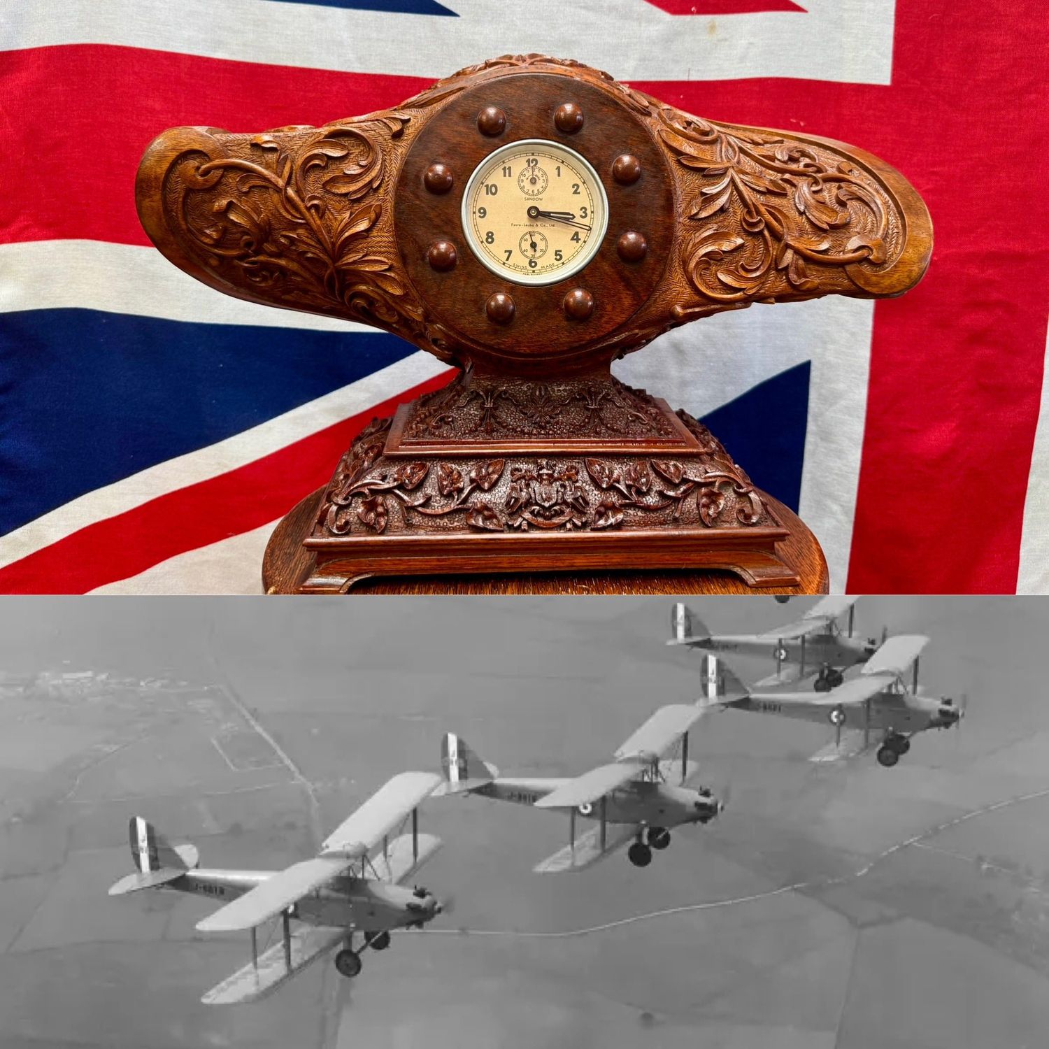 Incredible Working RAF “DH Gipsy Moth” Carved Propeller Boss Clock c.1920’s Incredible Working RAF “DH Gipsy Moth” Carved Propeller Boss Clock c.1920’s
