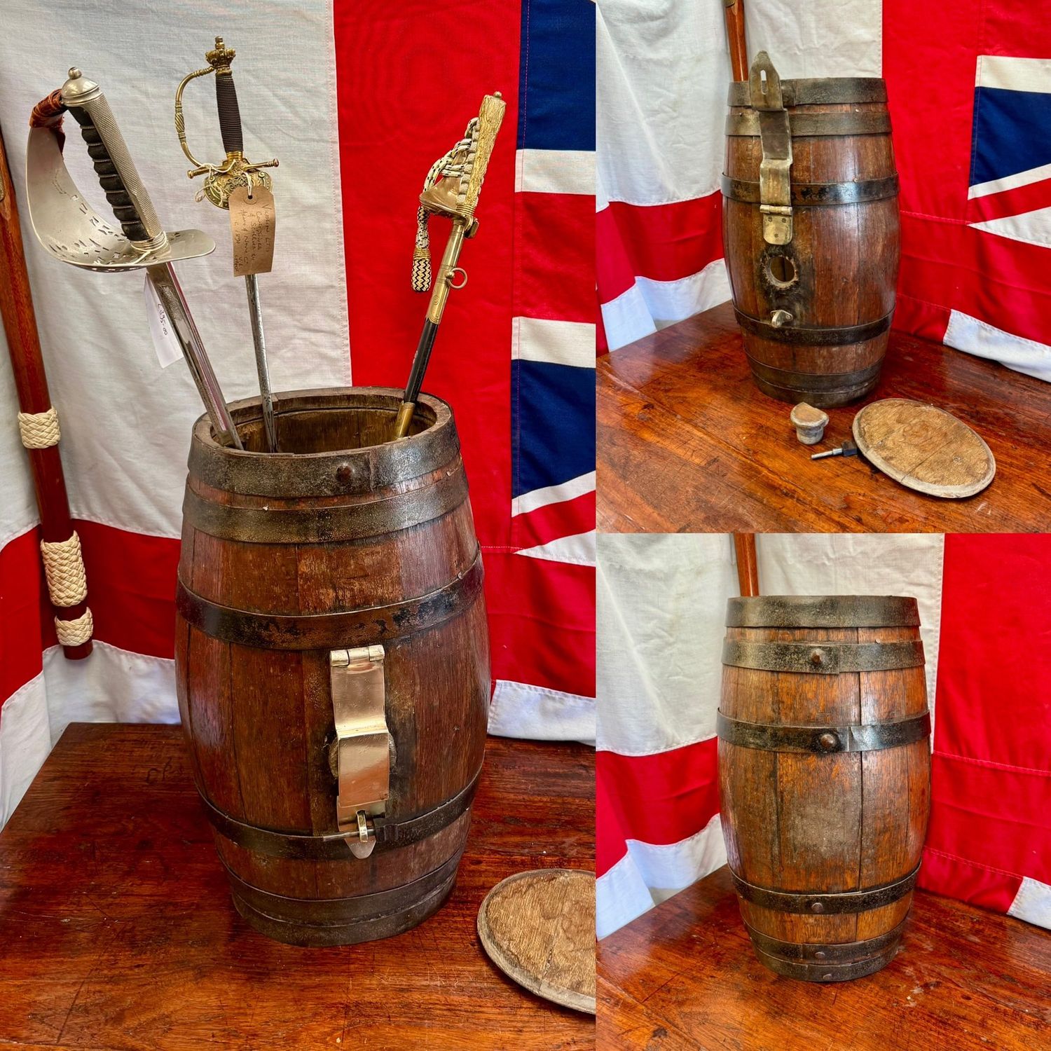 Superb Royal Naval Coopered Rum Barrel Stick Stand with Bronze Plug Lock (c.1850)
