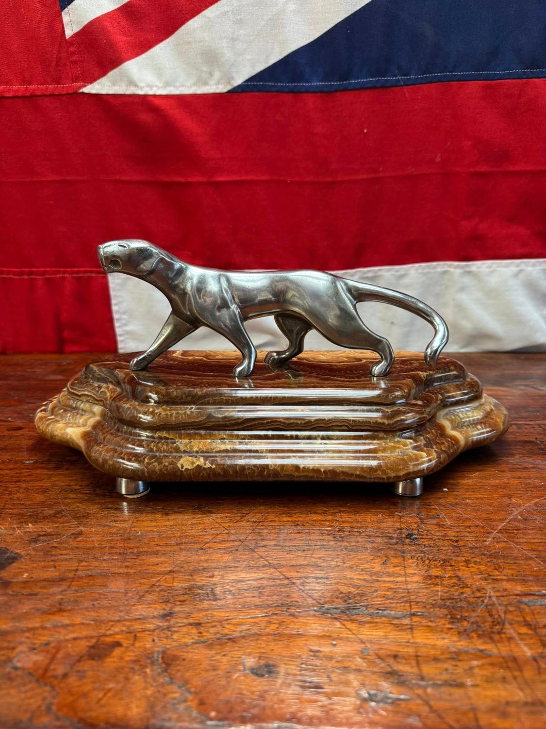 Superb 1920-30’s Art Deco Chromed Bronze Puma/Leopard Statue on a Solid Marble Plinth.