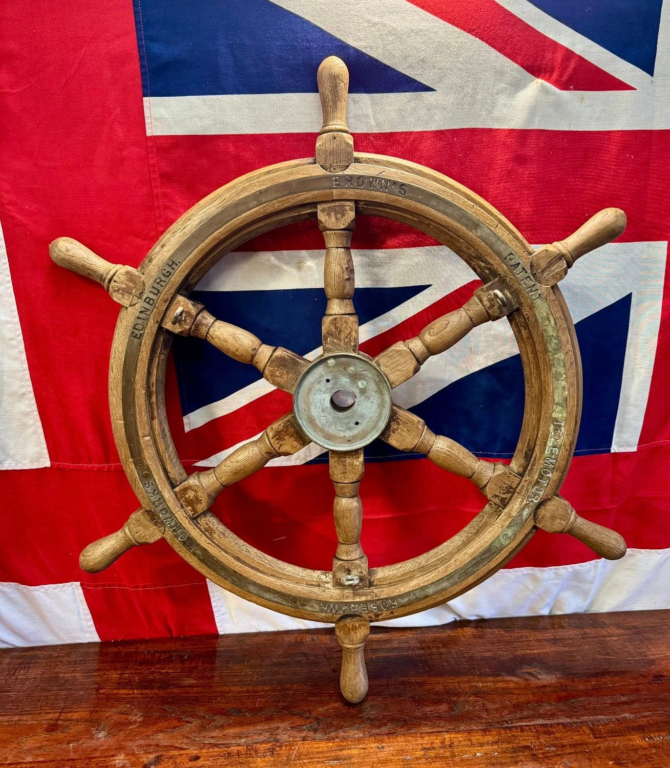 Fabulous Brown's of Rosebank, Edinburgh Patent Telemotor Ships Wheel (c1900-1920)