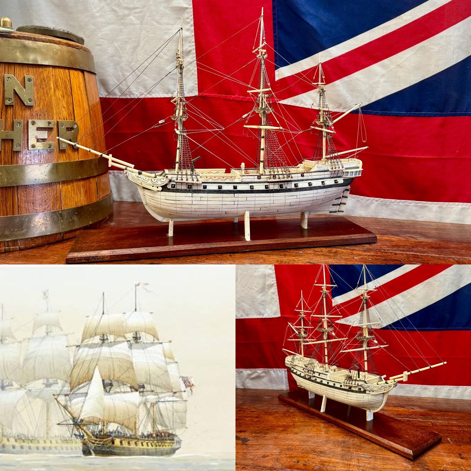Superb Hand Crafted 19thC Napoleonic P.O.W Bone 32 Gun 5th Rate Frigate Model Superb Hand Crafted 19thC Napoleonic P.O.W Bone 32 Gun 5th Rate Frigate Model