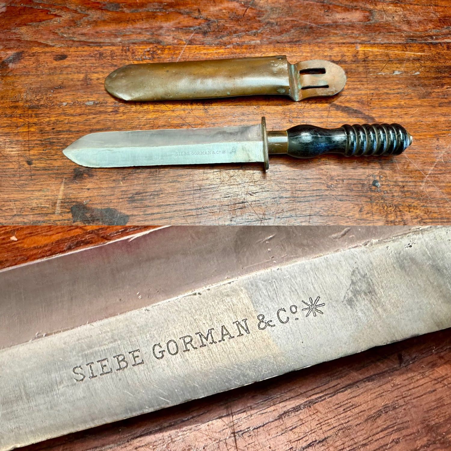 Fantastic Vintage Siebe Gorman Double Sided Divers Knife & Brass Scabbard Fantastic Vintage Siebe Gorman Double Sided Divers Knife & Brass Scabbard