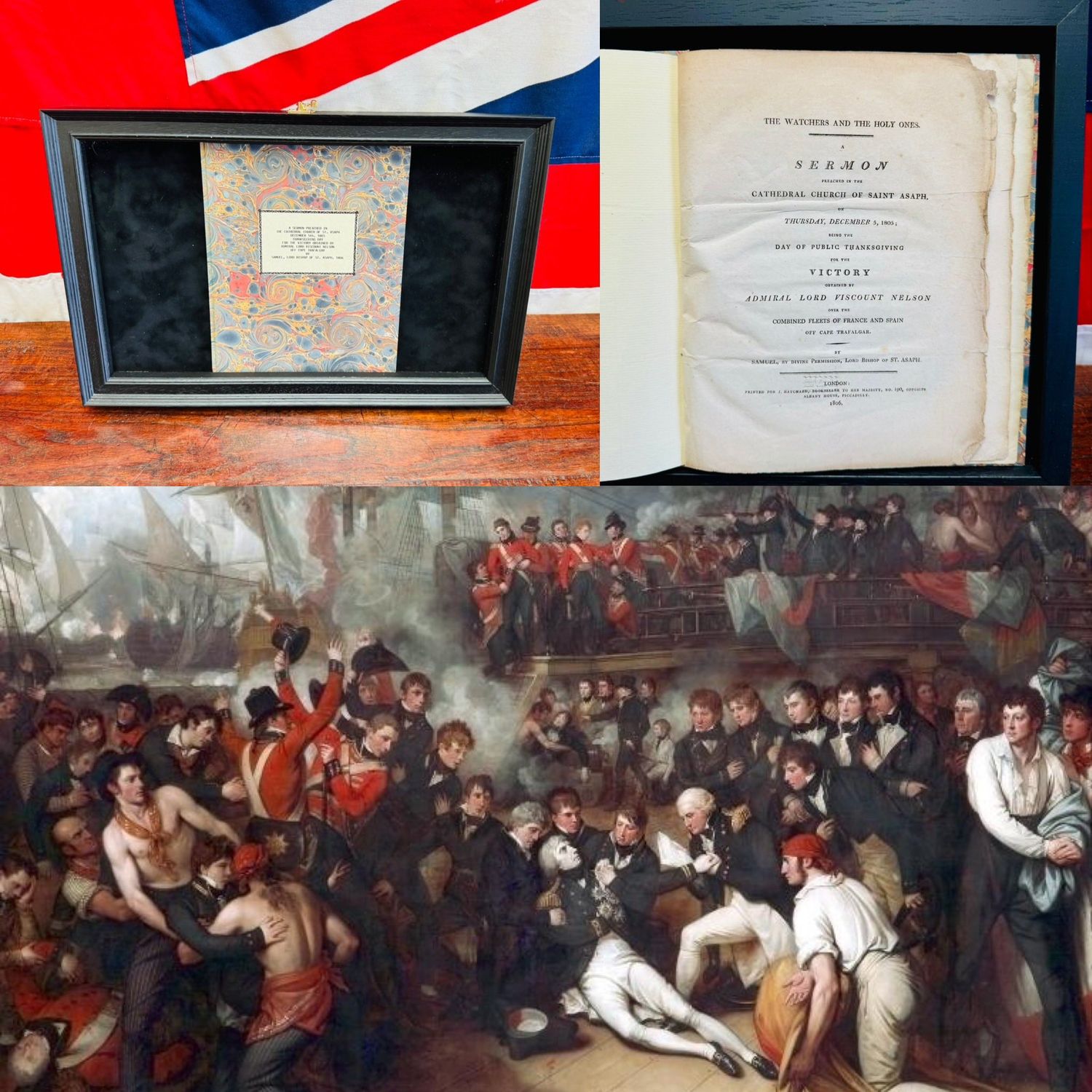 Framed Royal Navy Battle of Trafalgar Lord Nelson Thanksgiving & Funeral Sermon d.1805
