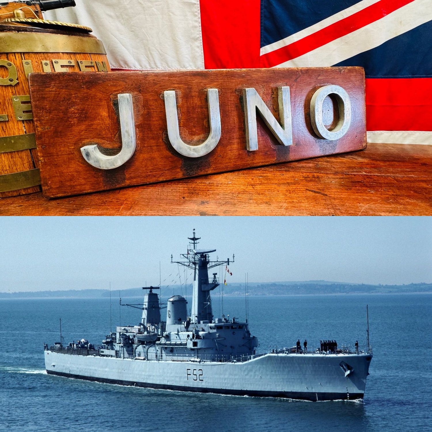 Original Vintage Royal Navy HMS Juno Starboard Waist Name Board c.1967-92