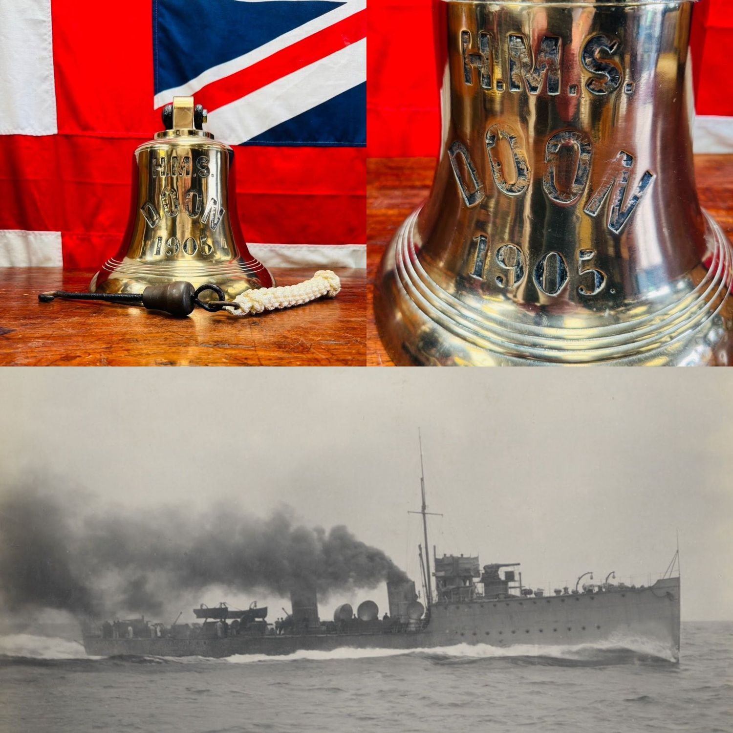 ​Rare WW1 Royal Navy Destroyer HMS Doon Bronze Commissioning Bell d.1905