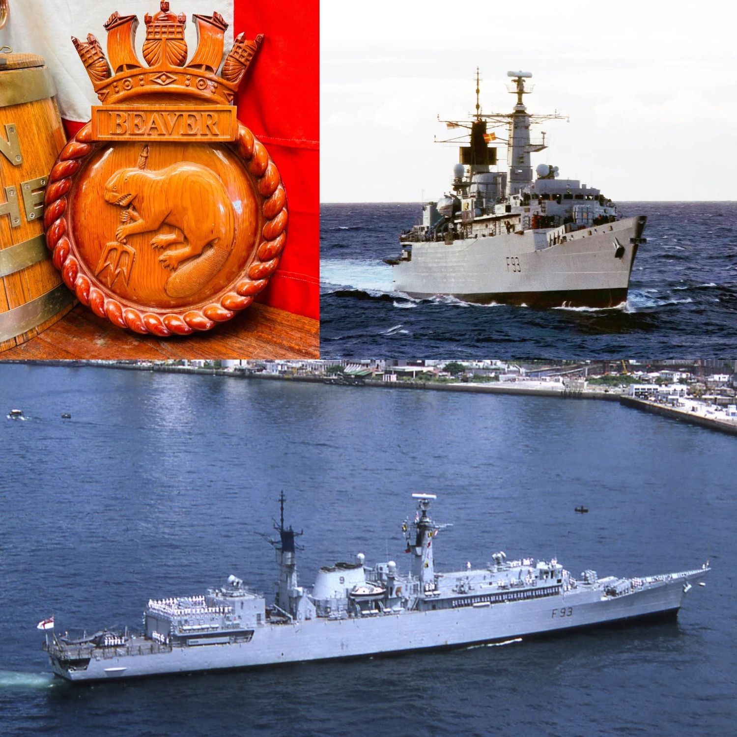 Rare Royal Navy HMS Beaver Carved Screen Badge by Messrs Martyn of Cheltenham c.1984