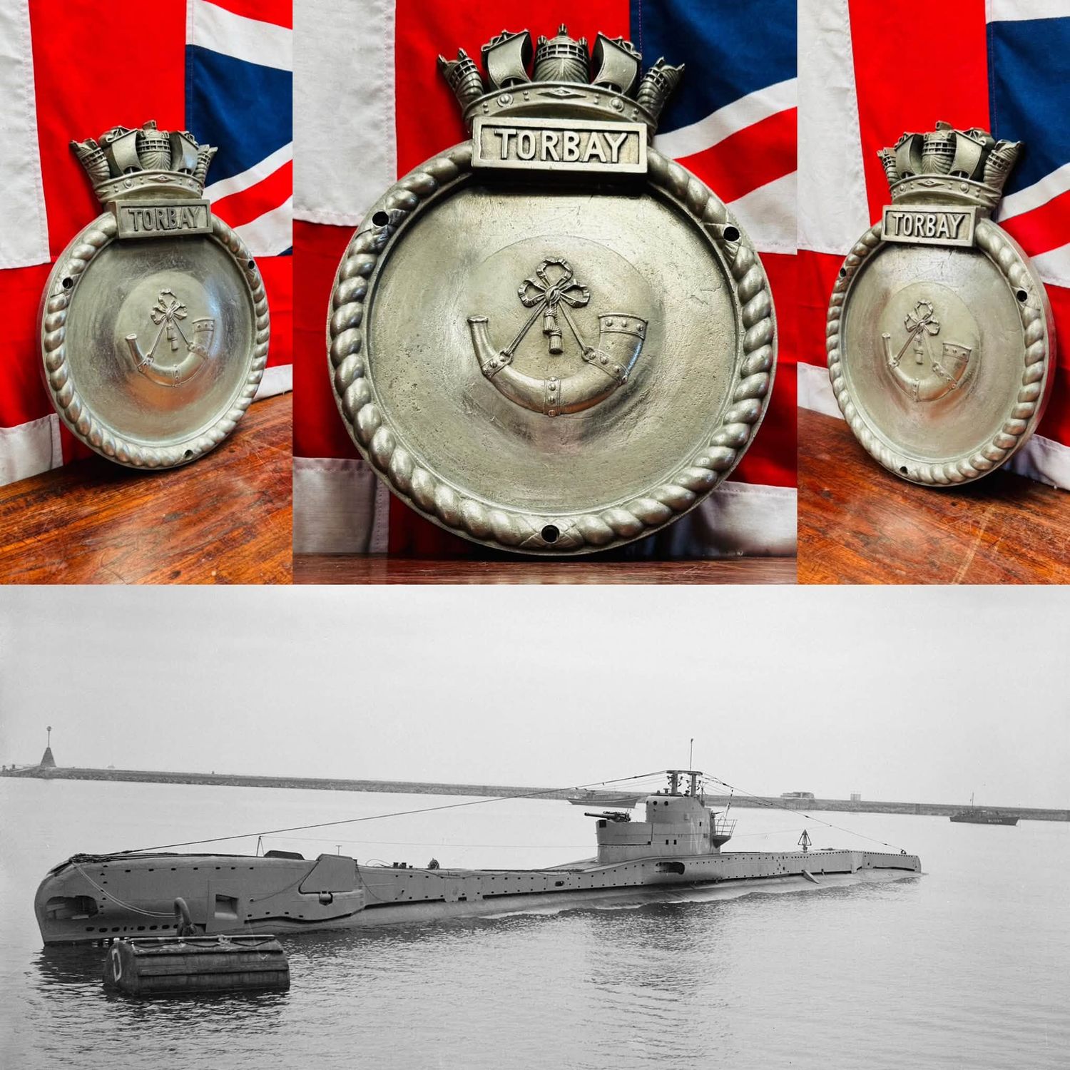 WW2 Royal Navy Submarine HMS Torbay Bronze Screen Badge c.1941-47 WW2 Royal Navy Submarine HMS Torbay Bronze Screen Badge c.1941-47