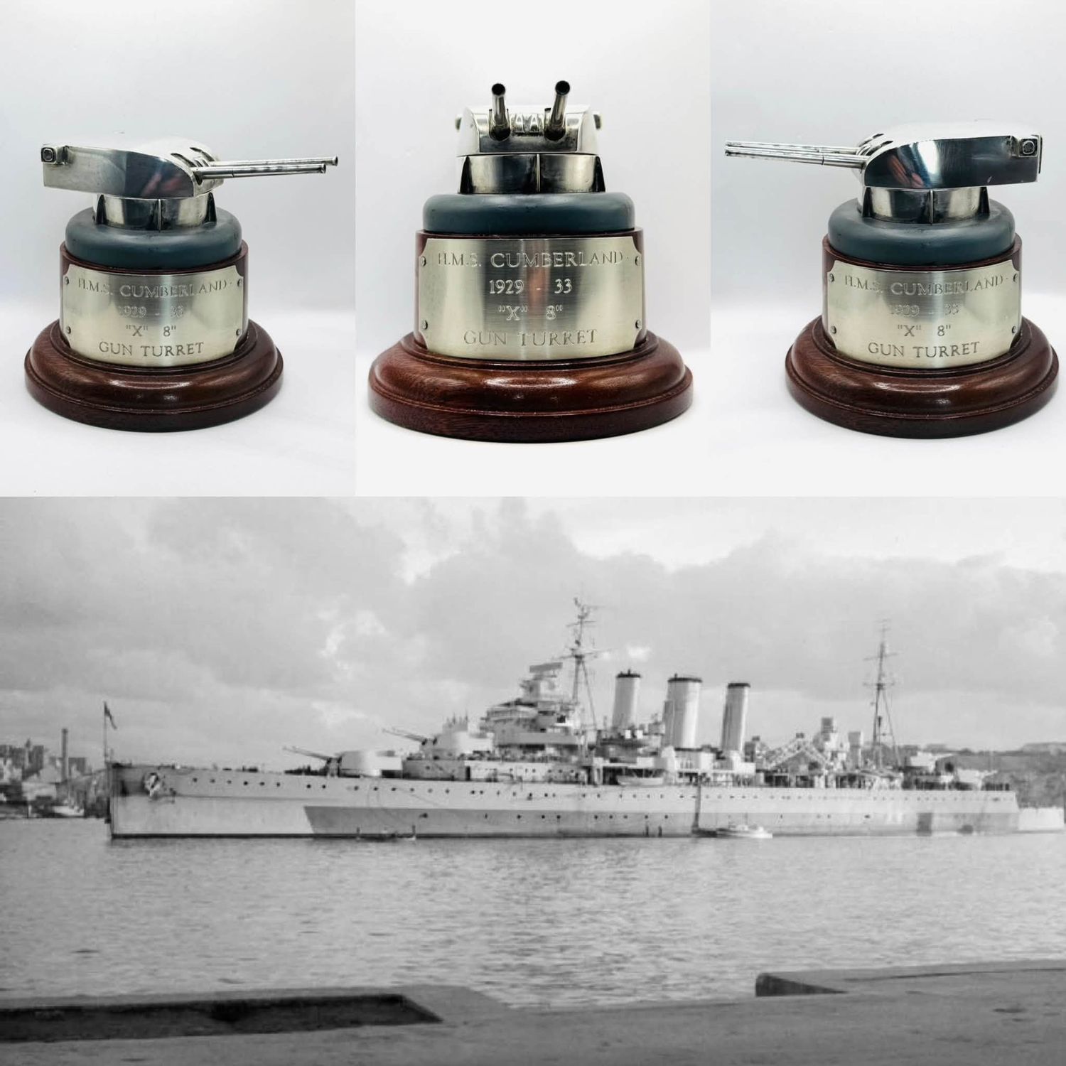 Superb Silver Plated Bronze Royal Navy HMS Cumberland 'X' Turret 8” Gun Mount c.1930’s Superb Silver Plated Bronze Royal Navy HMS Cumberland 'X' Turret 8” Gun Mount c.1930’s