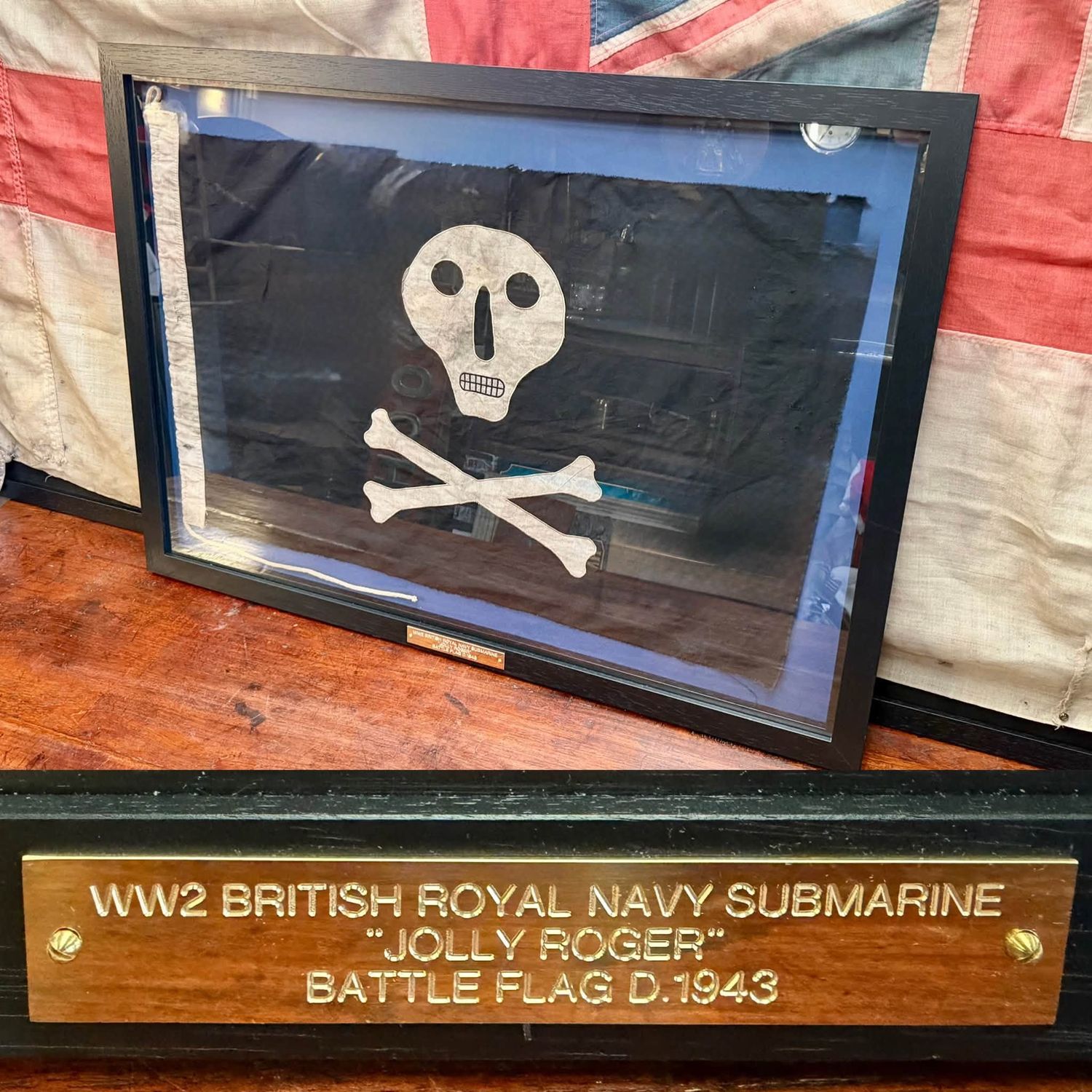 WW2 Royal Navy HM Submarine Framed “Jolly Roger” or Battle Flag d.1943