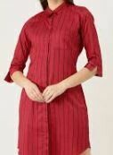 Striped Long Top, Half Sleeves, Red