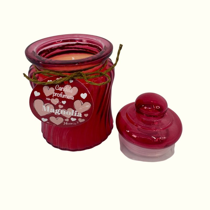 BOUGIE PARFUMEE DANS POT EN VERRE COLORE AVEC BOUCHON