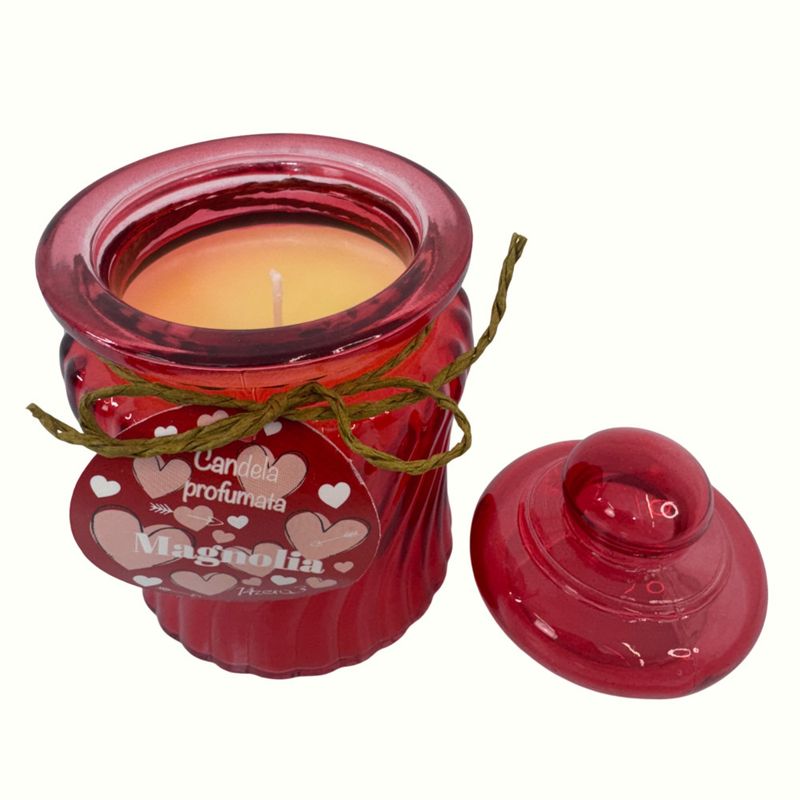 BOUGIE PARFUMEE DANS POT EN VERRE COLORE AVEC BOUCHON