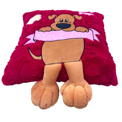 COUSSIN REMBOURRE BRODE "FALL IN LOVE" AVEC PATTES EN PLUCH