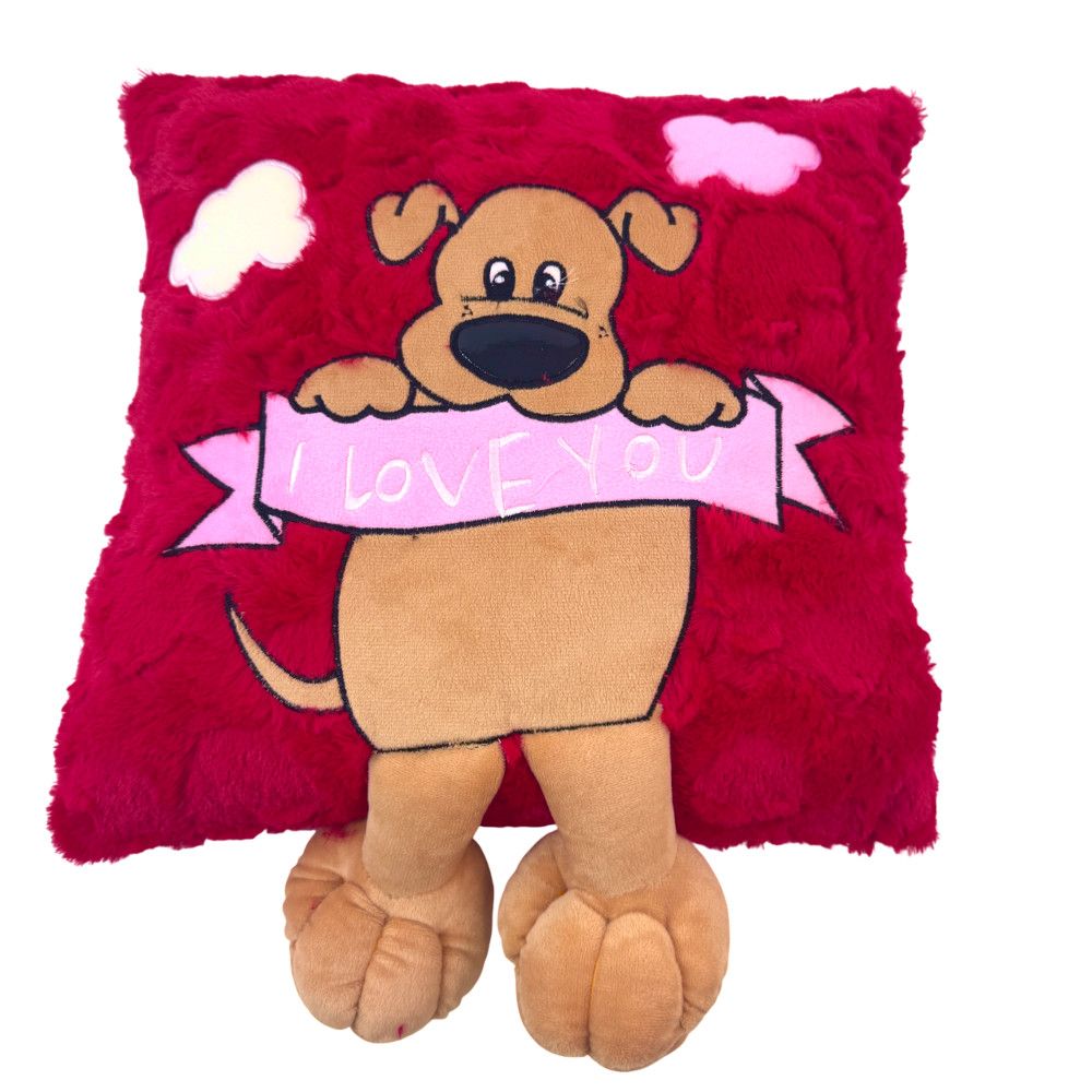 COUSSIN REMBOURRE BRODE "FALL IN LOVE" AVEC PATTES EN PLUCH