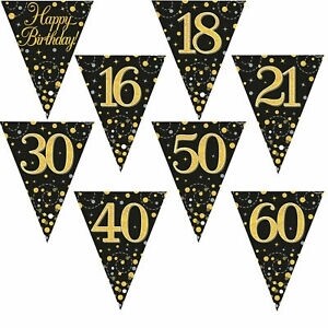 Black & Gold Flag Buntings - Age