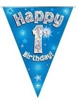 Blue Happy 2nd Birthday Holographic Flag Banner