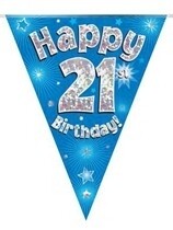Blue Happy 21st Birthday Holographic Flag Banner