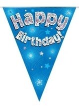 Blue Happy Birthday Holographic Flag Banner