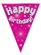Pink Happy Birthday Holographic Flag Banner