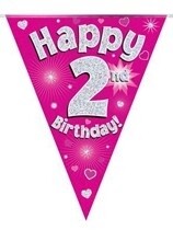 Pink Happy 2nd Birthday Holographic Flag Banner