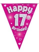 Pink Happy 17th Birthday Holographic Flag Banner