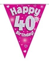 Pink Happy 40th Birthday Holographic Flag Banner Pink Happy 40th Birthday Holographic Flag Banner