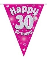 Pink Happy 30th Birthday Holographic Flag Banner