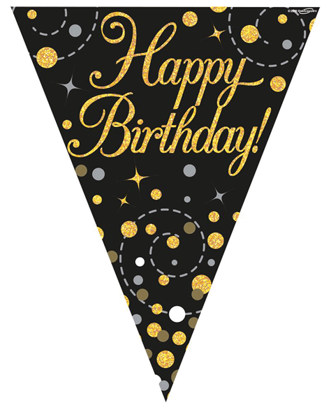 Black & Gold Happy Birthday Flag Bunting
